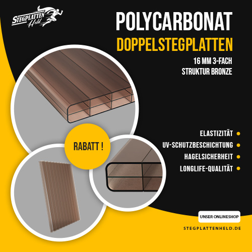 Polycarbonat Doppelstegplatten 16mm 3Fach Bronze