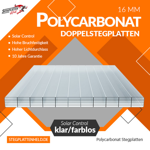 Polycarbonat Doppelstegplatten 16 mm Solar Control klarfarblos