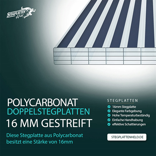 Polycarbonat Doppelstegplatten 16 mm gestreift klar/anthrazit