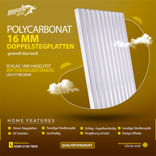 Polycarbonat Doppelstegplatten 16 mm gestreift klarweiß