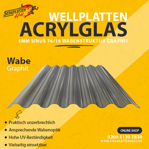 Wellplatten Acrylglas 3mm Sinus 76/18 Wabenstruktur graphit